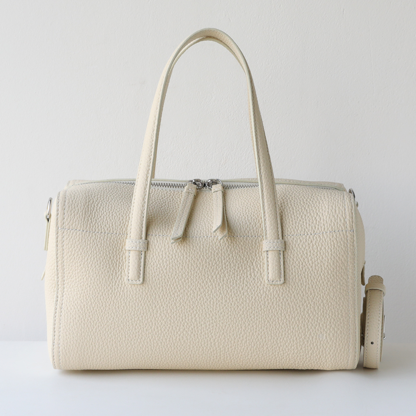 Korean Style Minimalist Top Grain Cowhide Bowling Handbag, Commuter Boston Pillow Bag, Shoulder And Crossbody Genuine Leather Women's Bag - Thumbnail 7