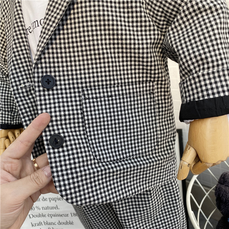 2024 tidig vår Koreansk klädsel Nya barnkläder för pojkar höstrutig kostym, byxor, kostym tvådelat set trendigt_voghion.com