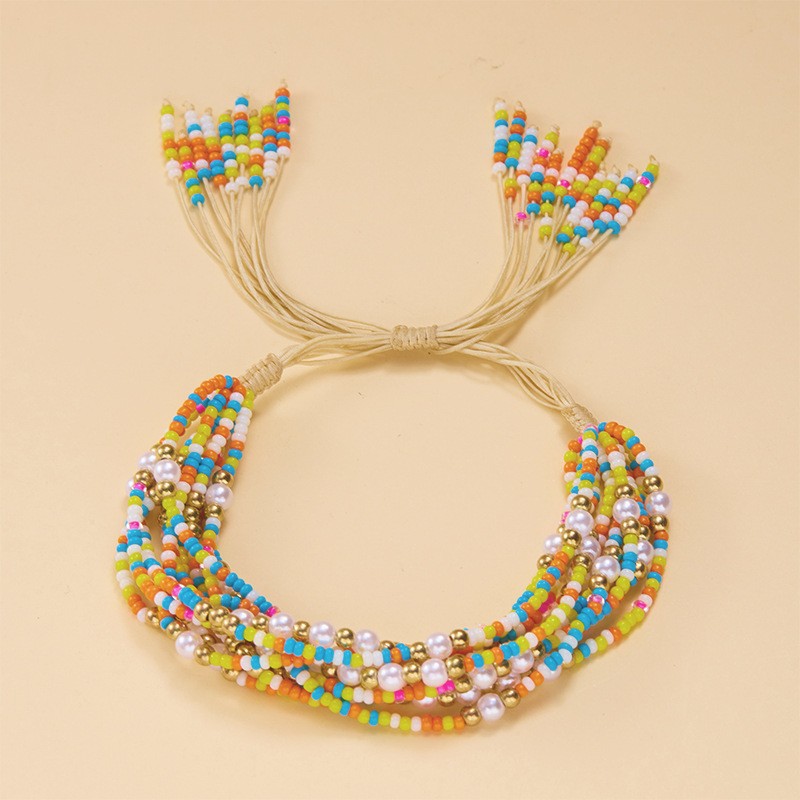 13g Weight Retro Classic Style Geometric Imitation Pearl Seed Bead Rope Beaded Chain Stretch Adjustable Beaded Bracelets Wholesale