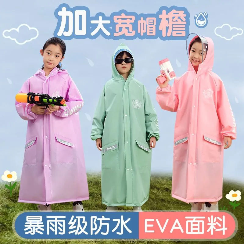 Children's Raincoat with School Bag for 6-12 Years Old, All-In-One Waterproof Raincoat for Primary School Students, Special for Electric Vehicles