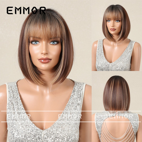 European and American new style women's wig with bangs and bob hair, summer light and breathable multi-color optional full wig cover