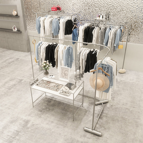 Display rack corner creative women's clothing store center island display props stainless steel brushed