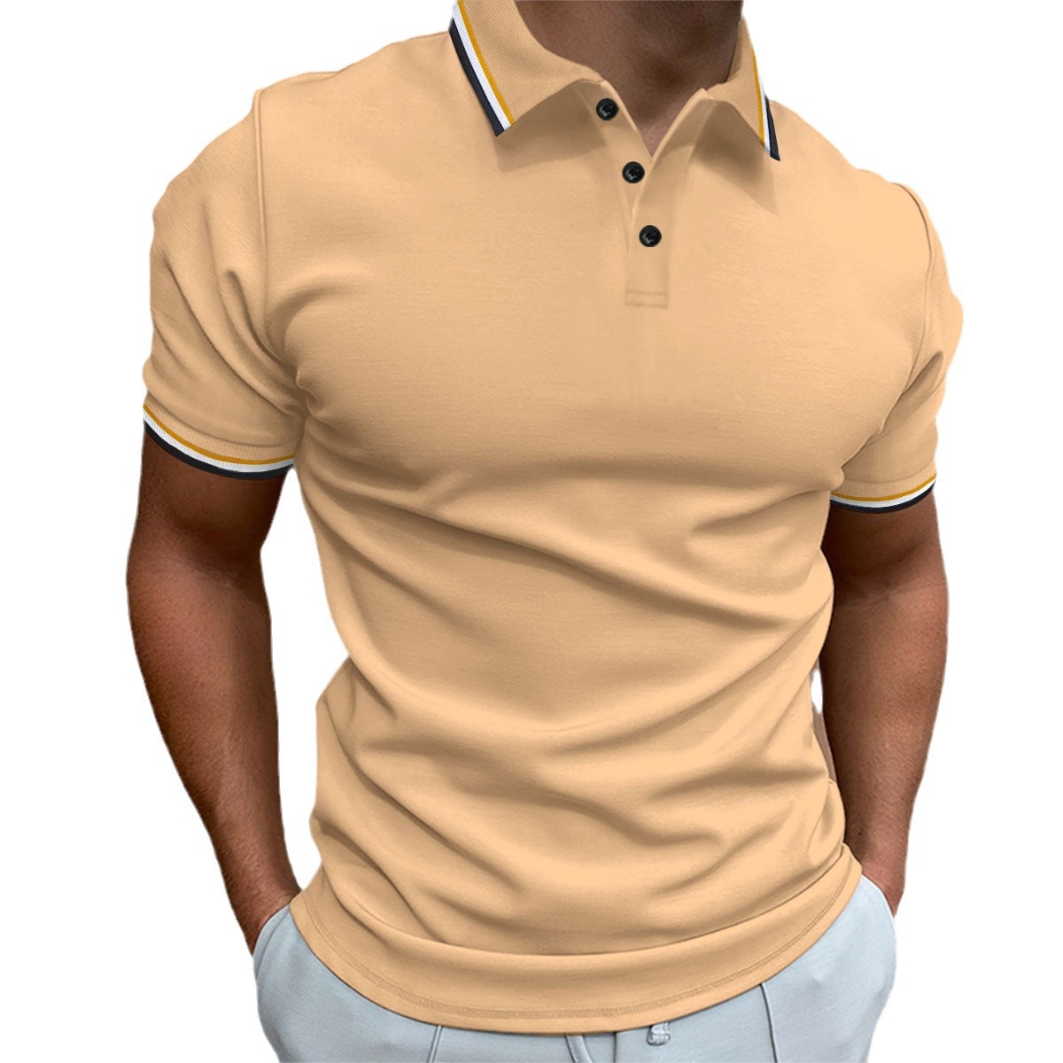 Nueva camisa de polo casual de los hombres de Amazon transfronteriza costilla solapa Botón de negocios de color sólido todo partido camiseta superior
