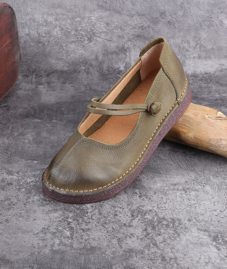 Zapatos individuales de mujer de boca baja de cuero Dongguan, estilo étnico retro, zapatos Mary Jane, suela gruesa antideslizante, zapatos de mujer de piel de vaca de primera capa casuales