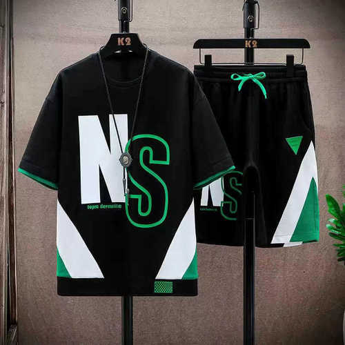 Summer suit short-sleeved t-shirt for men, a set with handsome fashion brand shorts for couples, teenagers, half-sleeved shirt for foreign trade