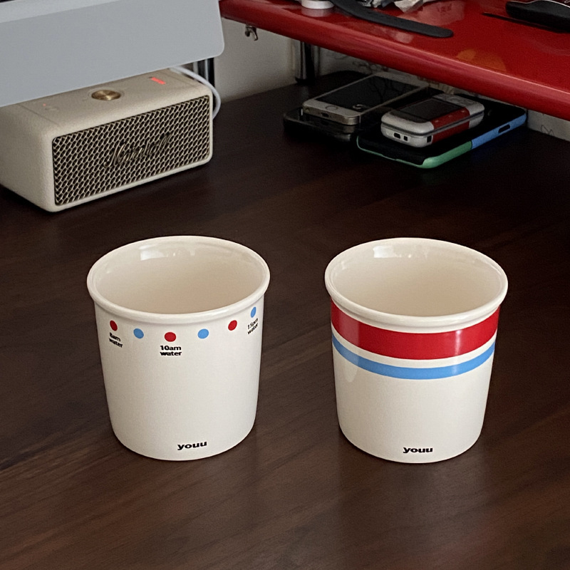 小众经典红蓝撞色条纹陶瓷马克杯 ins原点咖啡杯情侣水杯提醒喝水|undefined