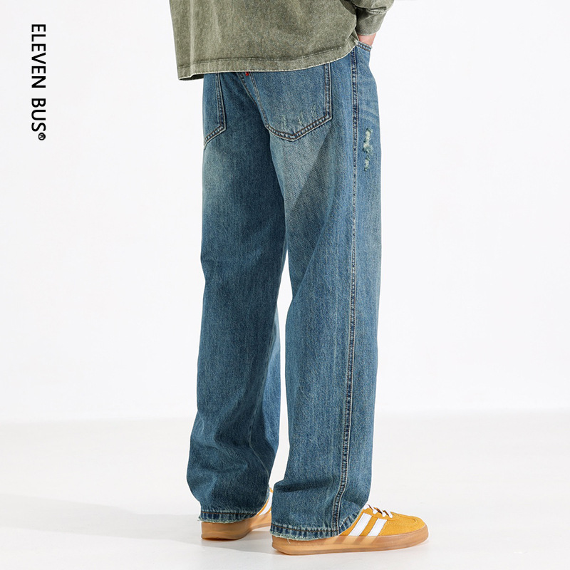 American Blue Straight Jeans Men's Spring and Summer Youth Retro Washed Loose Long Pants Factory Dropshipping