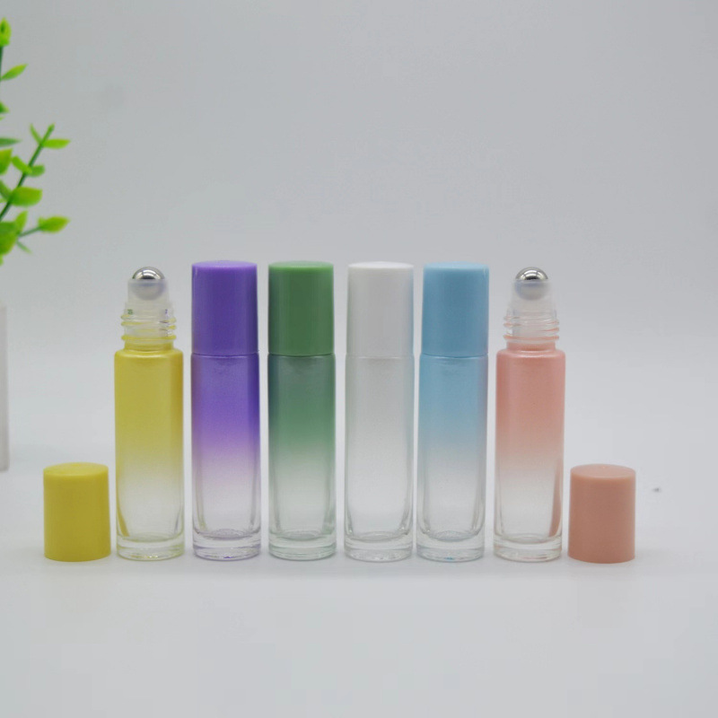渐变炫彩磨砂精油滚珠瓶香水分装瓶高端便携玻璃瓶小样走珠空瓶子
