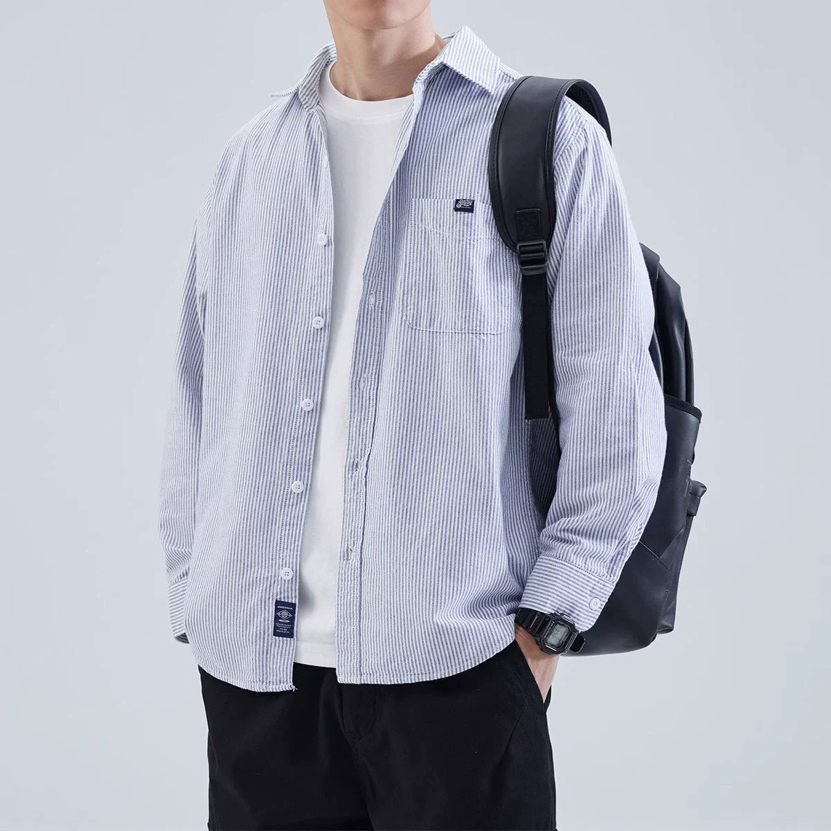 Рубашка в японском стиле в свежую полоску, Мужская 2023, весна и осень, Новая высококачественная повседневная универсальная рубашка, пальто, Топ