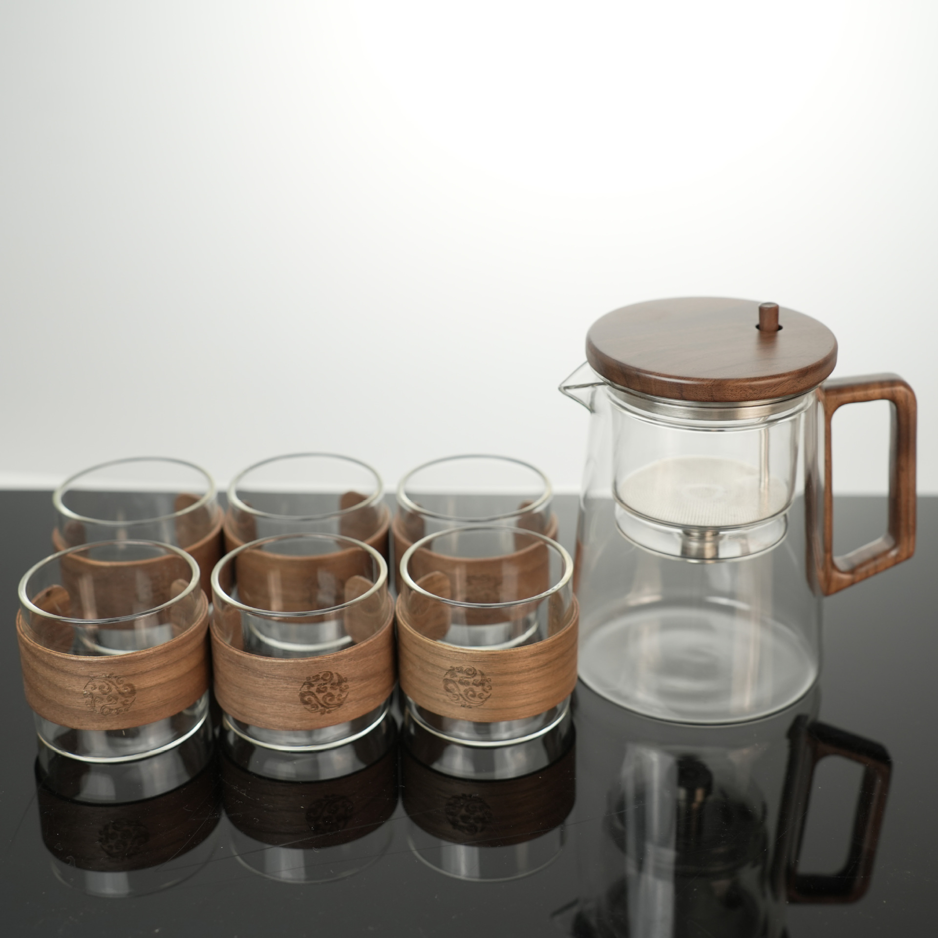 Piaoyi taza tetera filtro de un solo clic nogal resistente a altas temperaturas revestimiento de vidrio completo taza de separación de té juego de té de alta gama