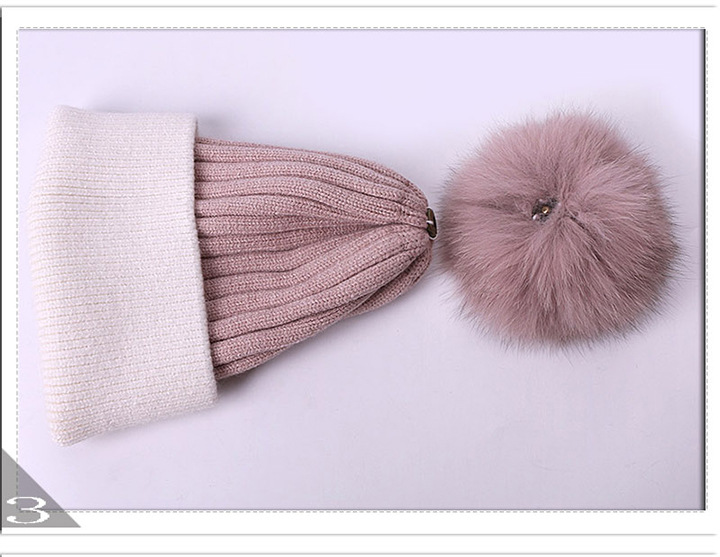 Chapeau chaud d'automne et d'hiver en forme de boule de renard, couleur unie, tricoté, pour adultes et enfants, mode parent-enfant_voghion.com