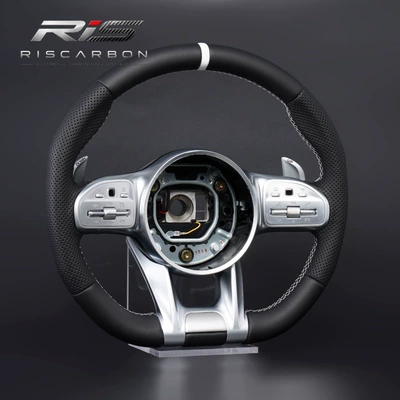 Steering wheel full leather black silver button