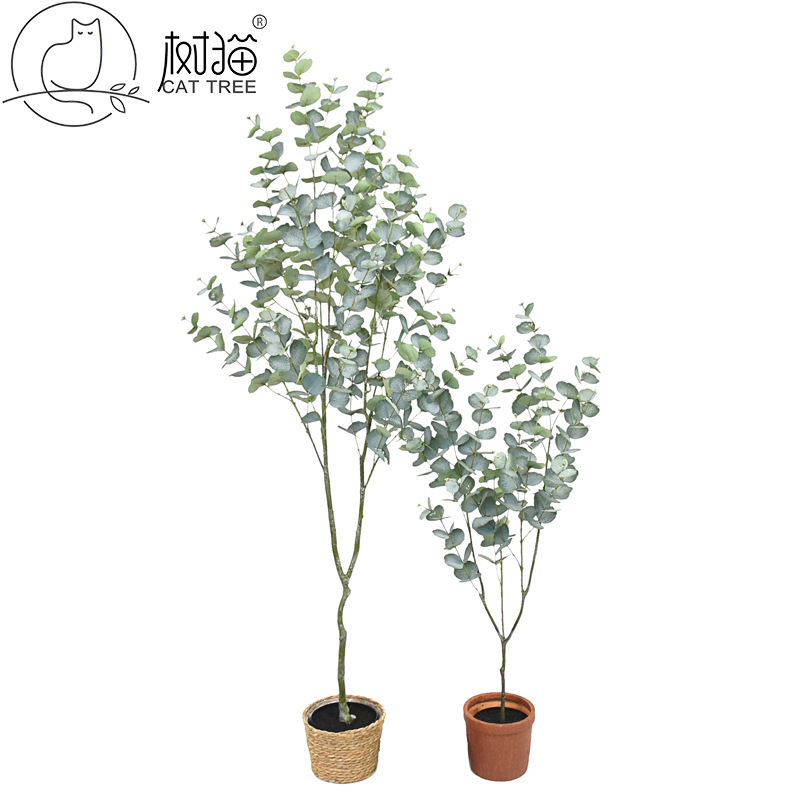 2024 Simulated Eucalyptus Potted Plant Screen Printed Fake Money Tree Office Floor Decoration Green Plant Artificial Money Tree