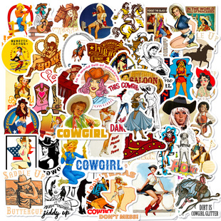 50 Western Cowgirl Waterproof Stickers Water Cup Laptop Skateboard Mobile Phone Decorative Stickers cowgirl