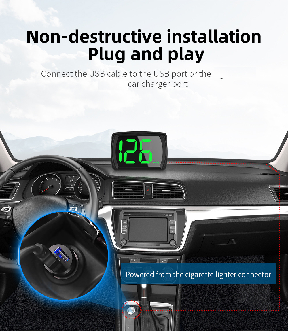 Cross-border car HUD head-up display, universal car speedometer, multi-functional GPS, high-definition speed and water temperature display