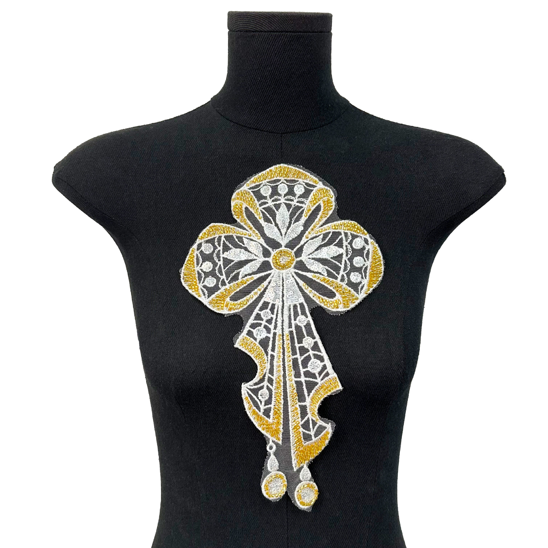 Dorado retro bordado arco sequilla encaje DIY moda vestido de boda vestido vestido vestido de mujer chaqueta de ropa infantil flores pectoral