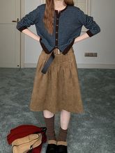 美拉德棕色麂皮绒半身裙女秋冬新款气质百搭高腰显瘦休闲中长裙