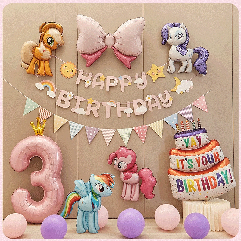 Украшение для дня рождения в стиле My Little Pony Cartoon Girl, сцена-декорация, шарики, фоновый набор для детей и младенцев
