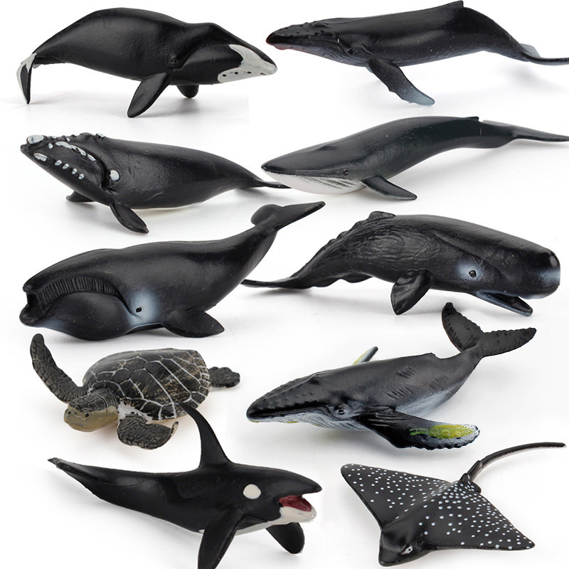 Cross-border simulation children's ocean animal model mini whale shark dolphin sea turtle sea lion solid static figure ornament