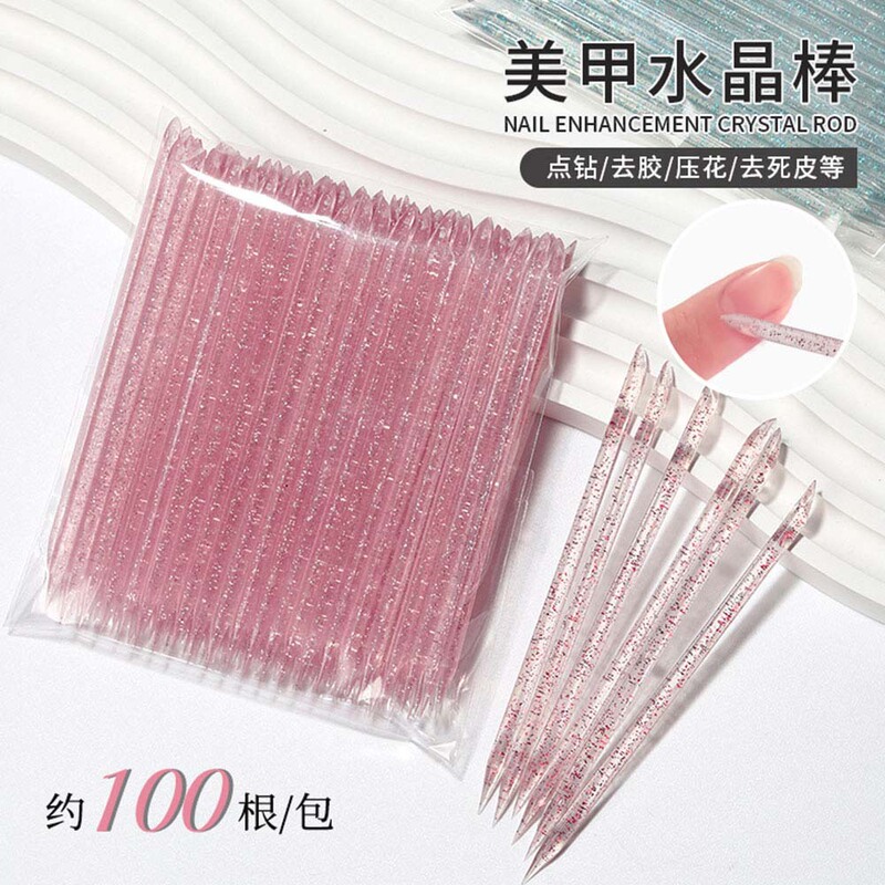 100 Manicure Crystal Sticks, Glue Sticks, Embossed Dot Drills, Double-Headed Dead Skin Pushing Nail Polish Remover, Multi-Functional Wearable Nails