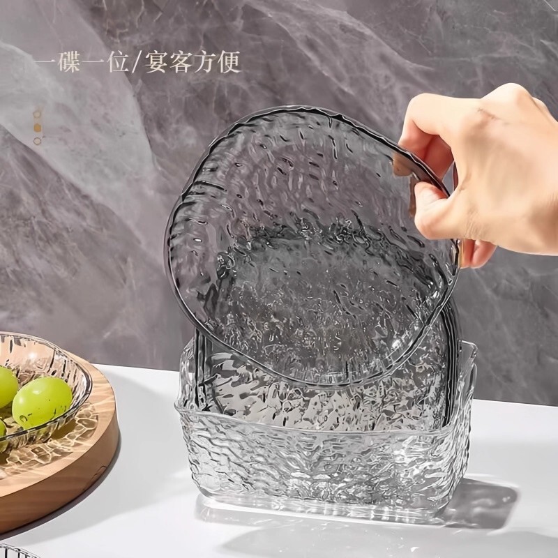 透明冰川纹高颜值吐骨碟餐桌垃圾收纳盘多功能家用迷你零食水果盘|undefined