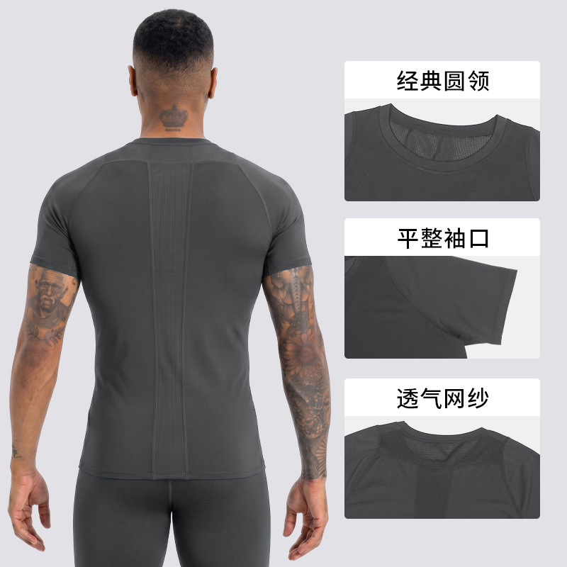 Verano malla delgada transpirable correr velocidad deportiva ropa seca de manga corta compresión ropa de entrenamiento de gimnasio para hombres