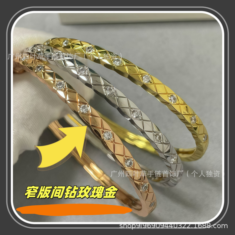 CNC 彫刻されたハイバージョンココスモールフレグランス菱形ブレスレット女性用スターリングシルバー厚いメッキ 18k ローズゴールドブレスレット色あせません|undefined