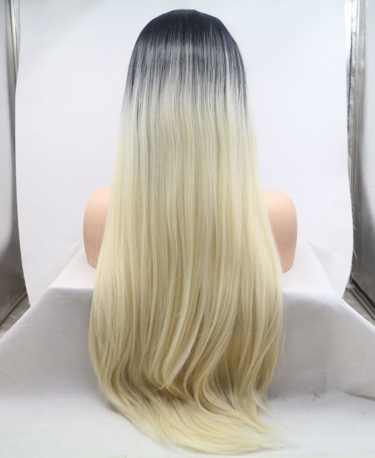 Peruca de moda 1b gradiente #613 cabello largo recto fibra química delantera encaje mitad mano gancho cubierta de cabeza europea y americana LW0319