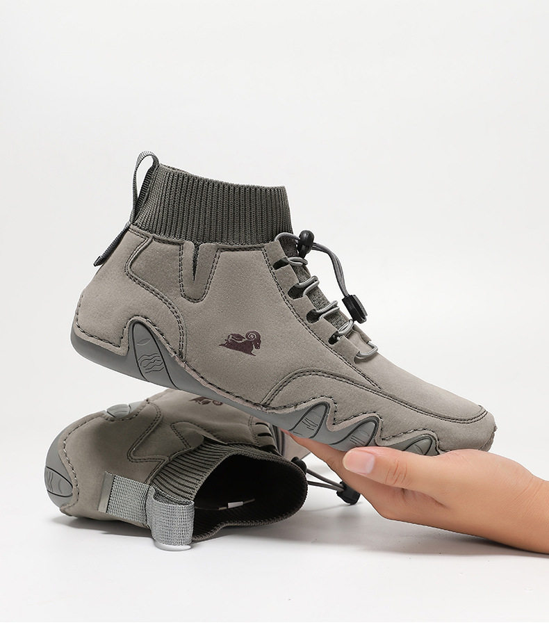 Bốt Martin cổ vừa unisex kiểu dây thun, đế bằng, form rộng — C8005 kaki, C8005 màu xám, C8005 màu đen, C8005M kaki lót nhung chi tiết 35