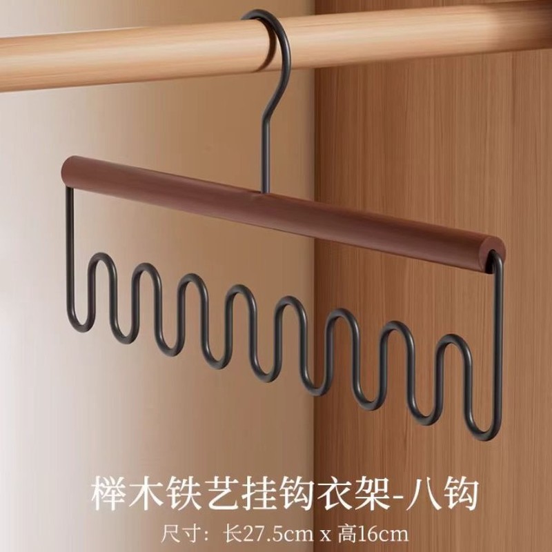 整理師の新型多機能ストラップ下着収納棚実木波折り畳み可能な8フック家庭用ベルトフック|undefined