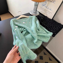 自留款推荐~多巴胺绿色亮片拼接针织衫女秋冬新款氛围感穿搭上衣