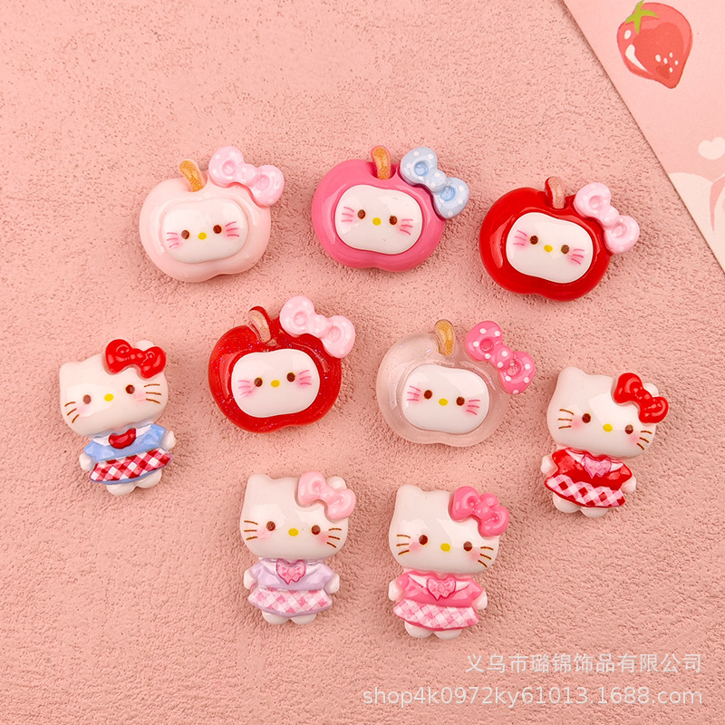 Red and Pink Cute Apple Cat DIY Resin Accessories Mobile Phone Case Sticker Keychain Hairpin Hair Accessories Hole Shoe Material Red and Pink Cute Apple Cat DIY Resin Accessories Mobile Phone Case Sticker Keychain Hairpin Hair Accessories Hole Shoe Material
