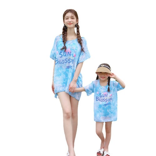 Mother's and Children's Swimwear Summer Beach Vacation One-piece Bikini Set with Hat and Sun Protection for Girls and Boys