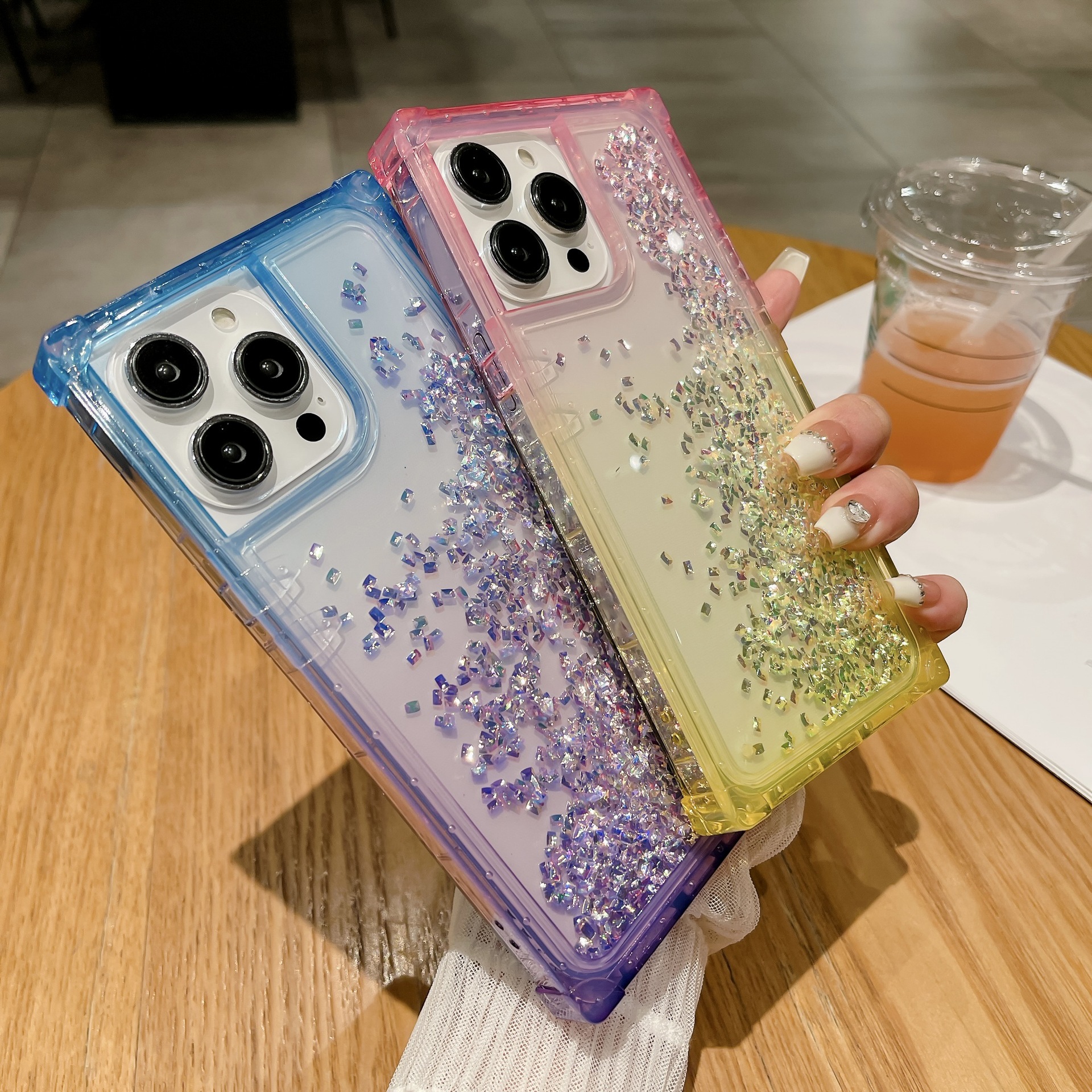 Phone Case For Iphone 15 Pro Gradient Liquid Sparkling Pink_voghion.com