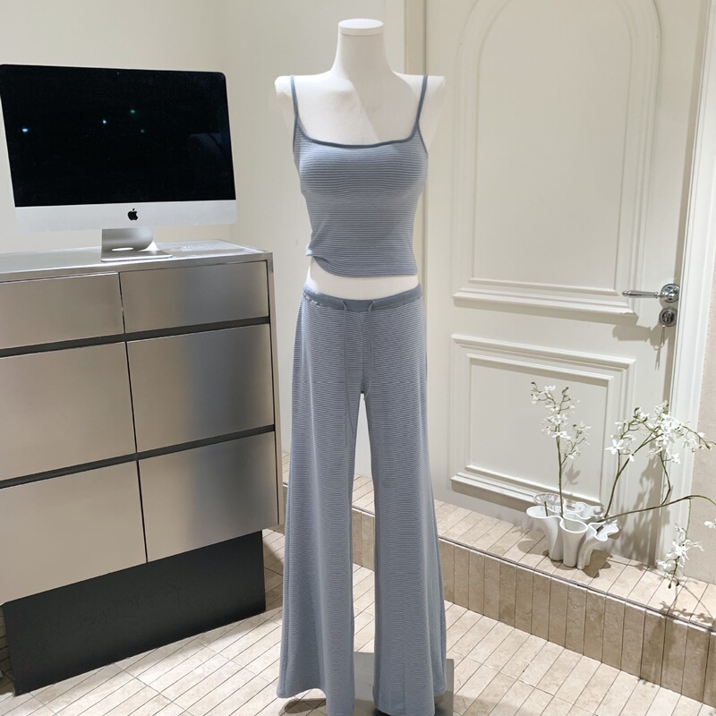 Striped Camisole Tank Top for Women, Summer Short Base Shirt, Slimming Straight-Leg Casual Pants Set Striped Camisole Tank Top for Women, Summer Short Base Shirt, Slimming Straight-Leg Casual Pants Set