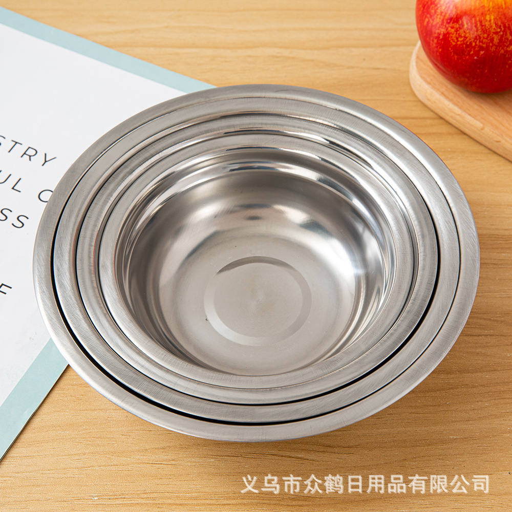 Stainless Steel Basin Household Round Soup Basin Oil Basin Deepened Vegetable Basin Egg Basin and Basin Iron Basin Stainless Steel Bowl