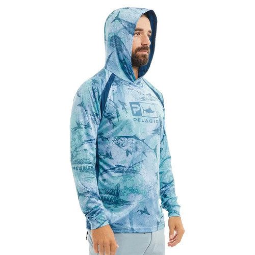 PELAGIC Men's Hooded Sweatshirt Outdoor Fishing Suit Sun Protection Ice Silk Feel Long Sleeve Casting Fishing Suit