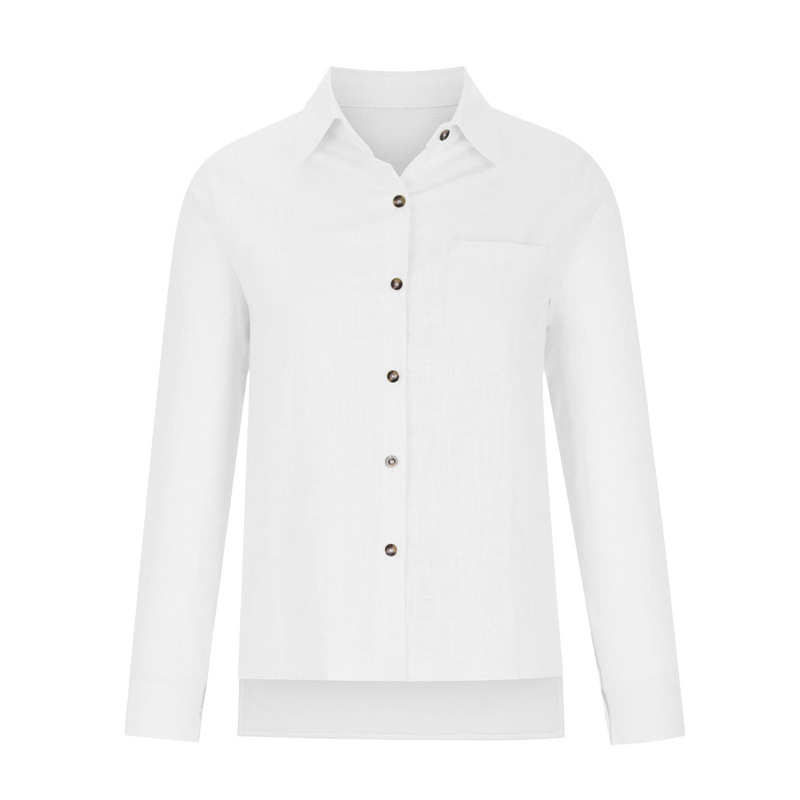24 European And American Cross-border Foreign Trade New Women's Shirt, Casual Solid Color Pocket Slit Button_ecoleips.com
