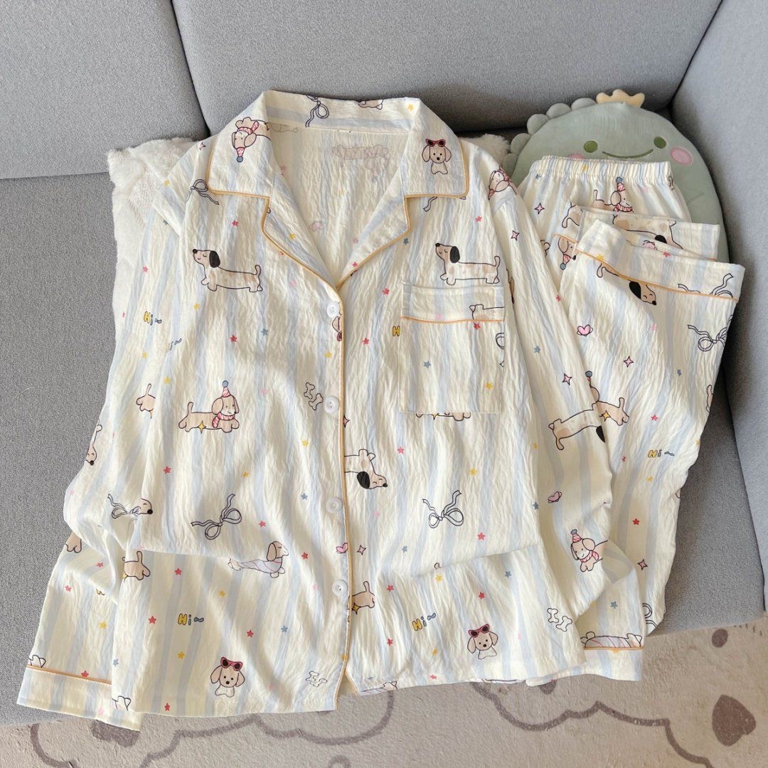 Al por mayor transfronterizo nueva primavera y otoño en línea explosión delgada nube de algodón dulce pijama de mangas largas pantalones largos ropa para el hogar cubierta