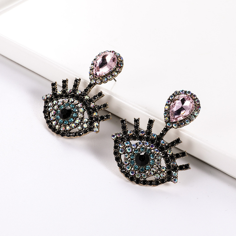 Retro Luxury Full Diamond Devil's Eye Earrings Alloy Drop Eye Earrings display picture 5