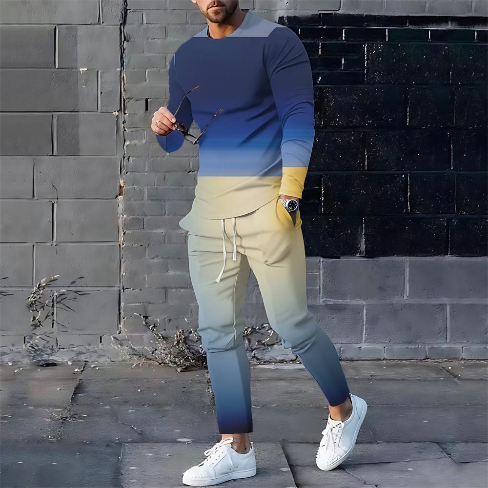 Estilo de diseño degradado estilo popular traje de dos piezas temperamento de moda color en contraste cuello redondo top pantalones con cordón ME6-ML4