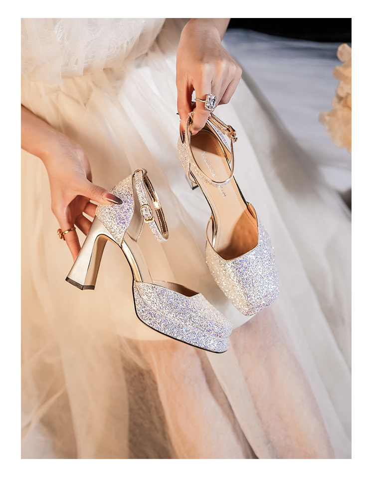 Zapatos de tacón grueso con plataforma impermeables Y9678, con hebilla brillante, ideales para bodas, banquetes y eventos sociales._voghion.com