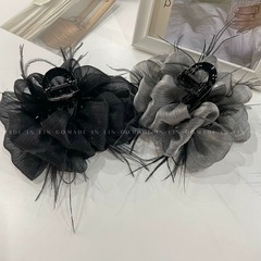 感云朵泡泡纱大号抓夹女显发量后脑勺盘发夹鲨鱼夹高马尾发卡