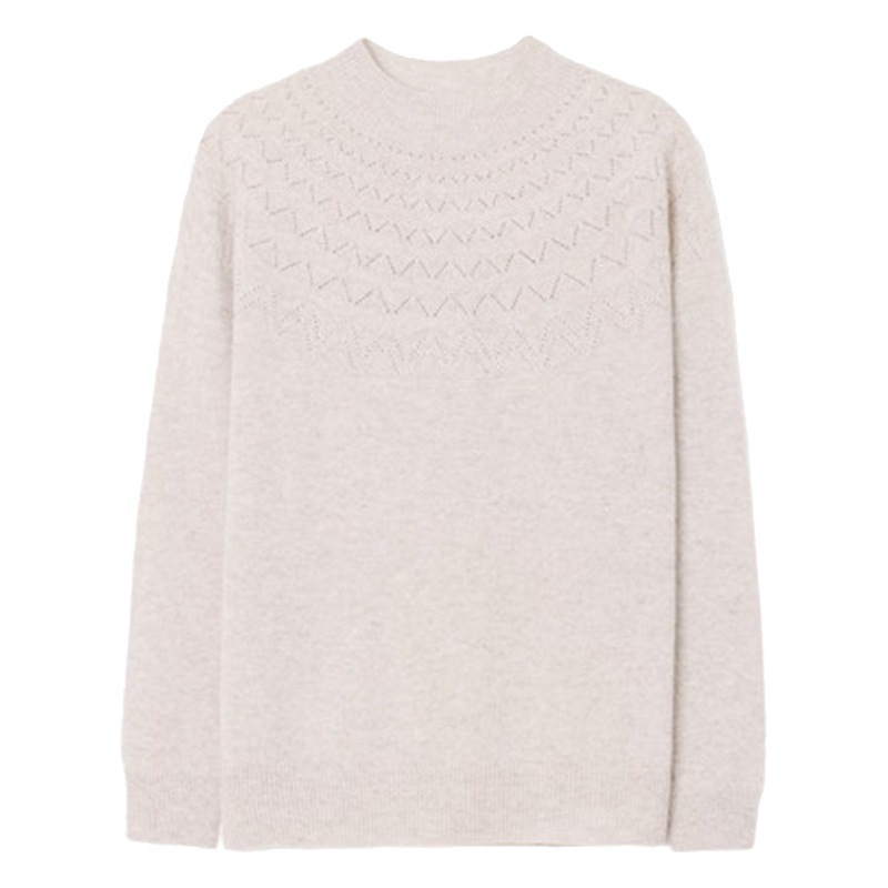 Ropa de primera línea medio cuello alto suéter hueco Otoño e Invierno Nuevo suéter de cachemira suelta camisa de fondo del todo-fósforo superior