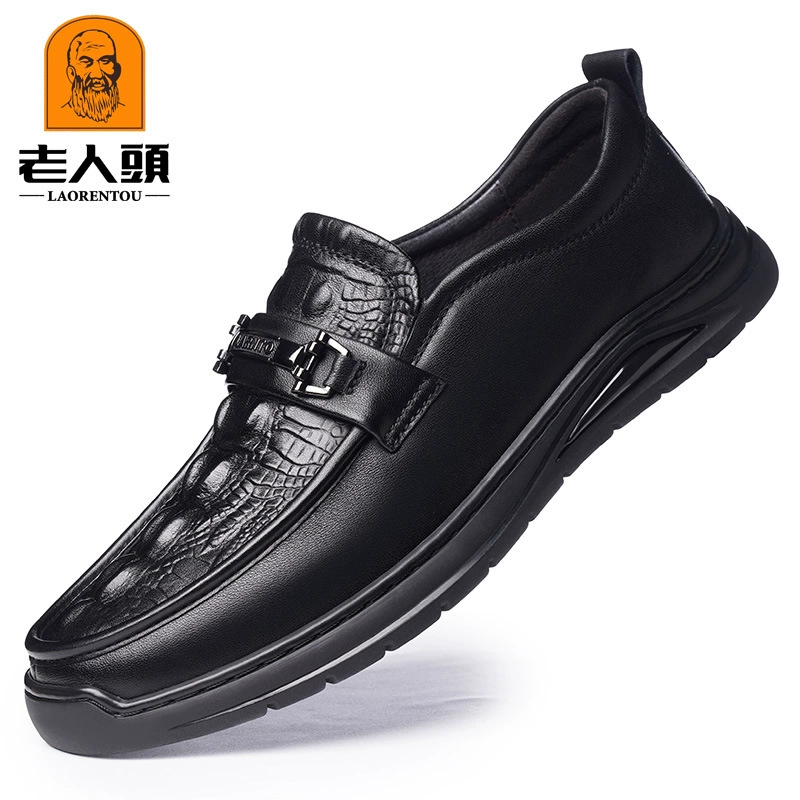 Старые головы новые весенние мужские повседневные туфли с круглой головкой и одной педалью кожаные туфли из черной кожи из бобов 58707