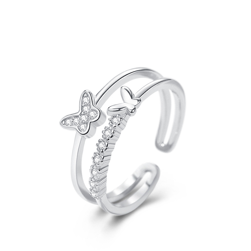 Anillo de plata esterlina S925 anillo femenino ins popular neto rojo japonés coreano anillo nicho diseño viento frío mariposa anillo ajustable abierto