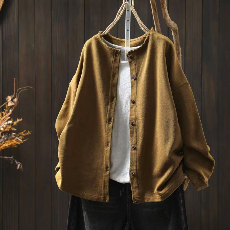 Autumn retro long-sleeve with a round collar for leisure