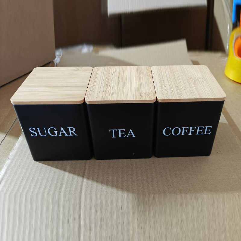 ヨーロッパとアメリカンスタイルの竹カバー金属ブリキ箱キャンディーコーヒーティーブリキ収納ボックスシンプルなクリエイティブ収納ボックス|undefined
