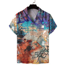 wish独立站外贸款热销跨境男士翻领时尚休闲短袖衬衫男装一件起批