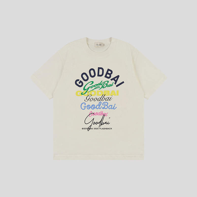 GOODBAI コンビロゴ マルチカラープリント ラウンドネック オーバーサイズ 半袖 Tシャツ|undefined